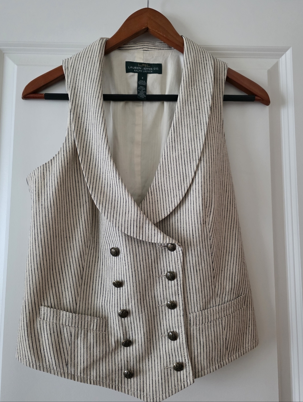 Vintage Lauren Ralph Lauren Linen Blend Vest Crest Button Equestrian Preppy Chic